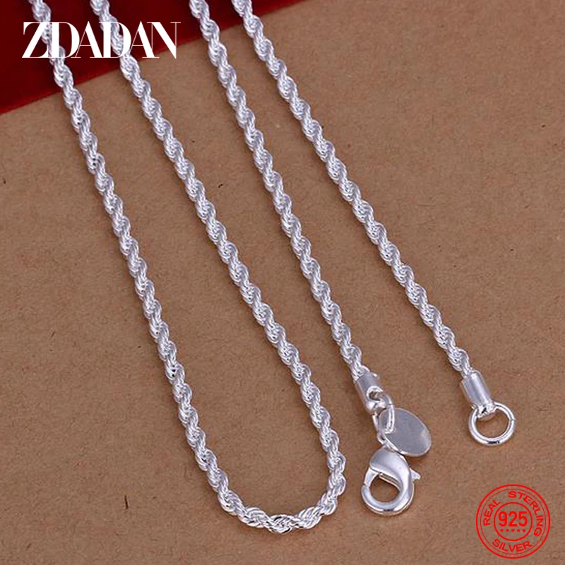 ZDADAN 925 Sterling Silver 2MM Twist Necklace For Women Fashion Party Jewelry Gift