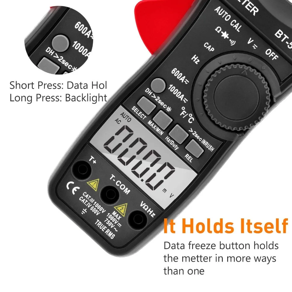 BT-570N Digital Clamp Meter,True RMS Auto Range 6000 Counts AC/DC Current Voltage Tester Inrush Current test With LCD Backlight