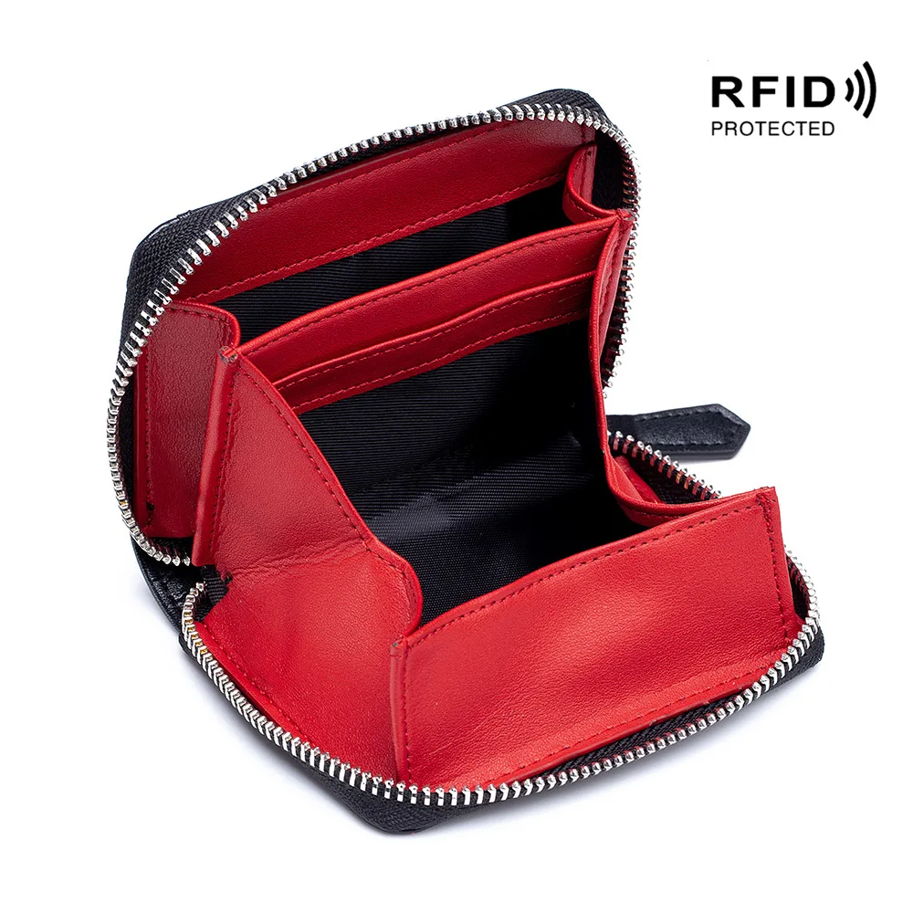Fashion Genuine Leather Coin Purse Female Woman Cowhide Small Mini Wallet Rfid Short Wallets Change Storage Pocket Bag for Men