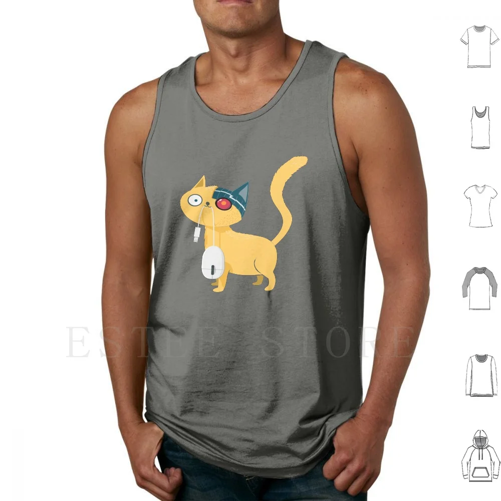 The Catch Tank Tops Vest Sleeveless Cat Robot Mouse Cute Funny