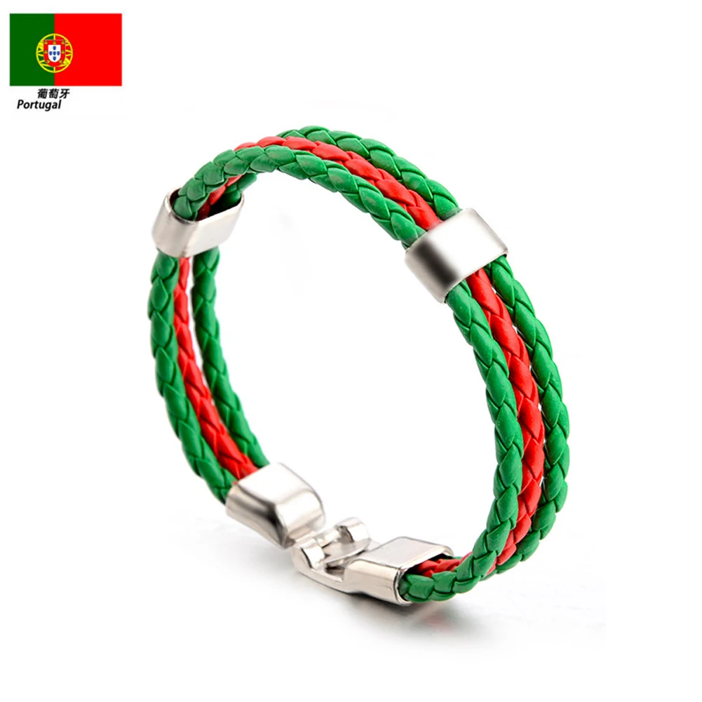 National team Unisex Italy France Russia National Flag Rope Surfer Leather Braided Bracelet Bangle Wristband Friendship Gift