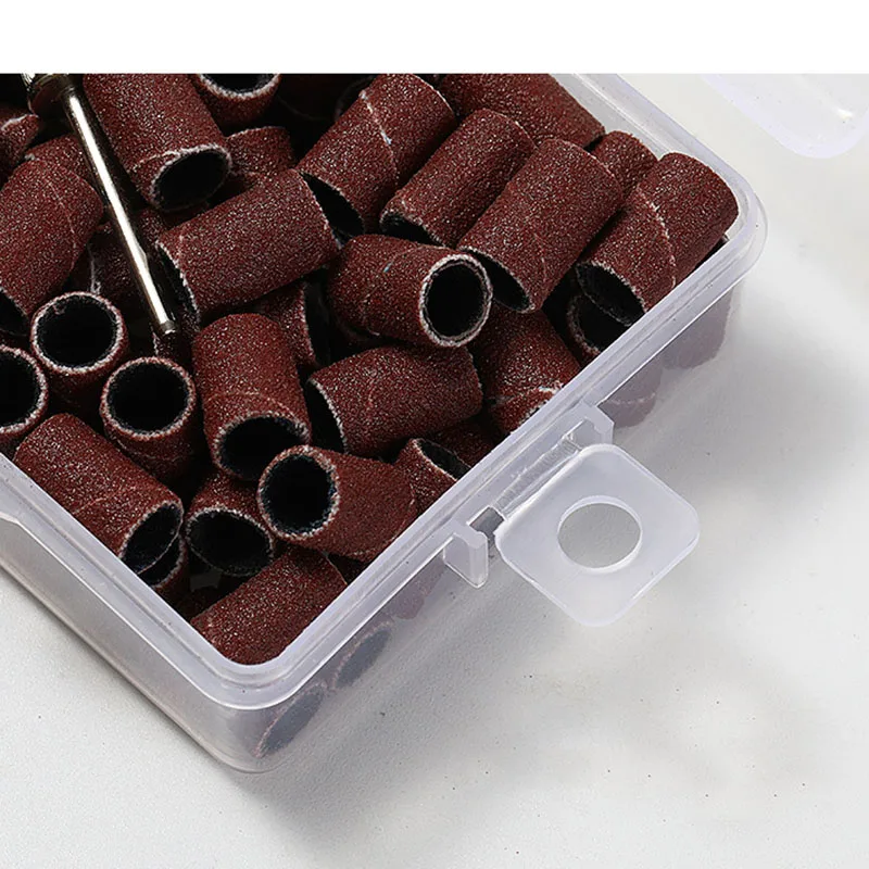 80# 120# 180# Nail Drill Accessories &Bits 100Pcs/Box Nail Polishing Head Sand Ring Set Electric Nails Milling Cutters Diamond