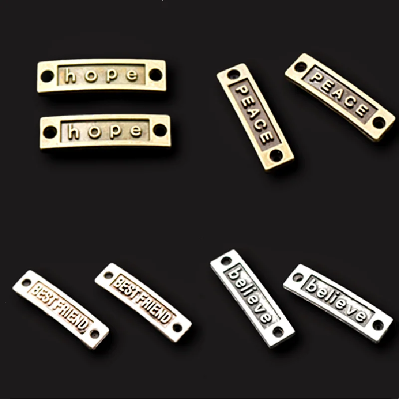 8pcs Retro Metal Tag Connectors, Believe Charm, Peace Charm, Hope Charm, Best Friend Charm, DIY Charms Jewelry Accessories A767