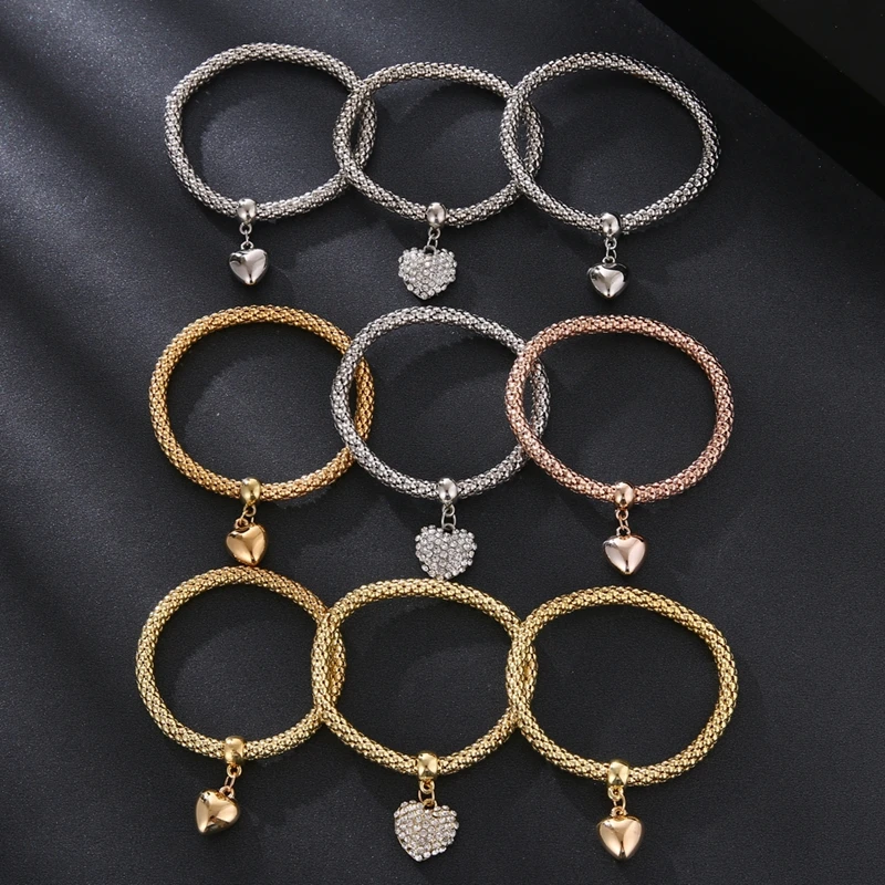 3 pz/set bracciale in cristallo a farfalla e bracciale con chiusura a cuore Color oro ciondolo con nota musicale bracciale con strass femminile