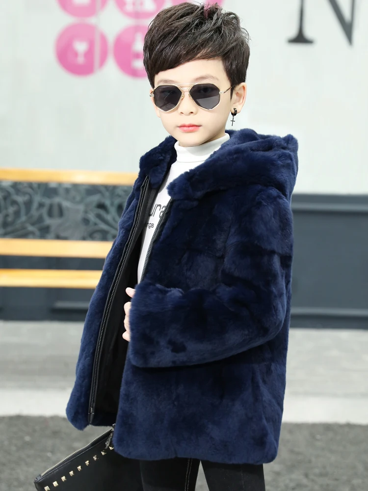 2021 Winter Kids Boys New Real Rabbit Fur Coat Childrens Genuine Natural Fur Jacket Teenage Boys Thicken Warm Outerwear W911