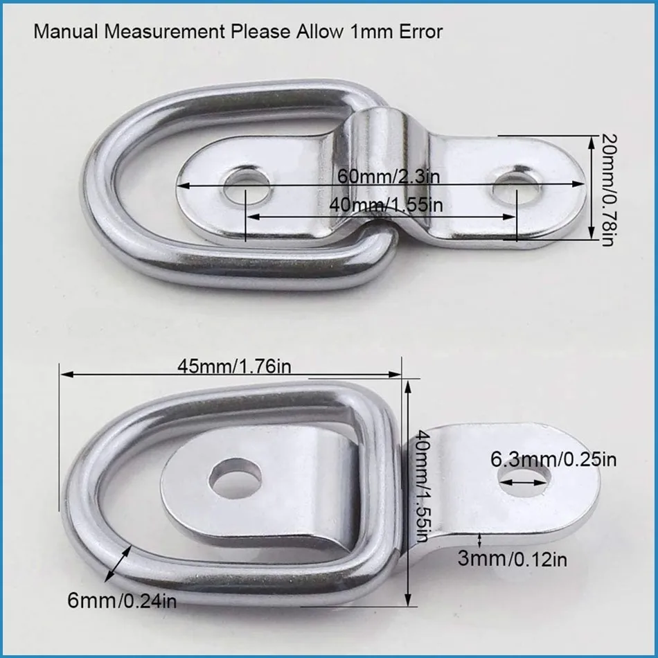 BENOO 6 Packs Steel D Ring Tie Downs 1/4\