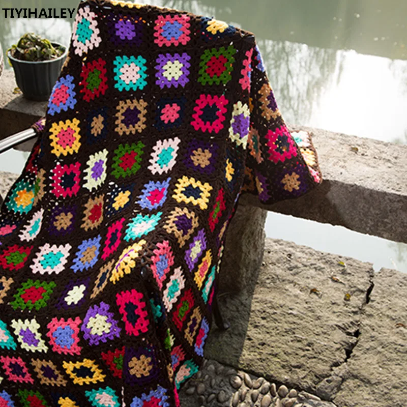 TIYIHAILEY-Hand Made Knitting Blanket with Patchwork Pattern, Warm Cotton, New Fashion, 150x120cm, Winter, Autumn, 2024