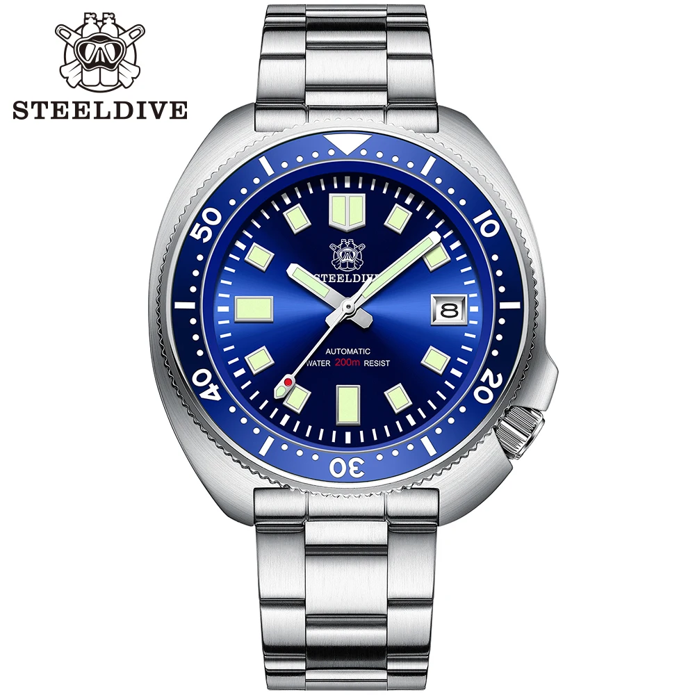 Steeldive SD1970 witte datum achtergrond 200M waterdicht AR-coating saffierglas NH35 6105 schildpad automatisch duikhorloge