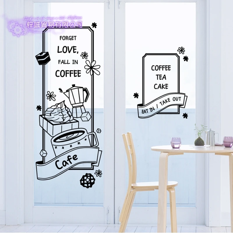 

Coffee Shop Sticker Bean Milk tea Decal Cafe Cup Poster Vinyl Art Wall Decor Mural Decoration Bread Coffee Break Glass Decals