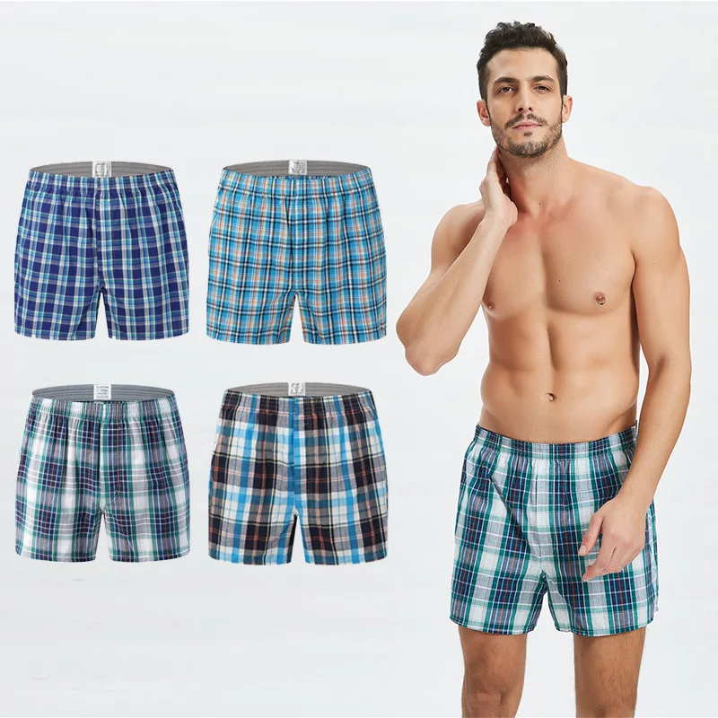 5 pcs Mens Underwear Boxers Shorts Casual Cotton Sleep Underpants Quality Plaid Loose Comfortable Homewear Striped Arrow Panties