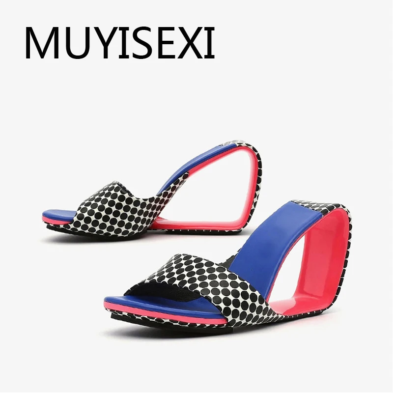 Slipper daily wear fashion slip on mules round peep toe 8cm high crystal heel dress sexy women summer sandal HL262 MUYISEXI