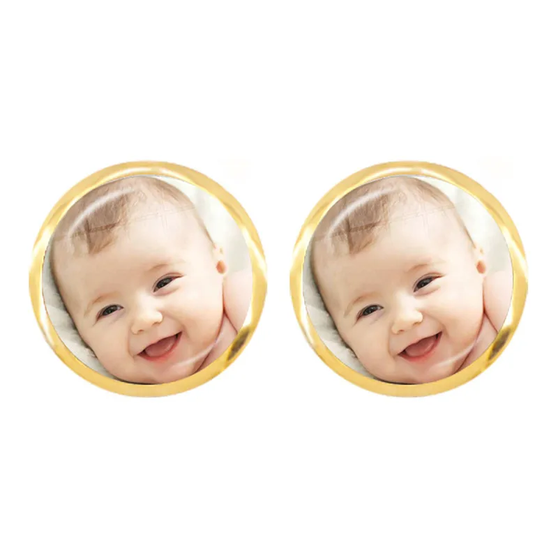 Personalized Custom Earrings Photo Mum Dad Baby Children Grandpa Parents Custom LOGO Designed Photo Ear Studs For Anniversary