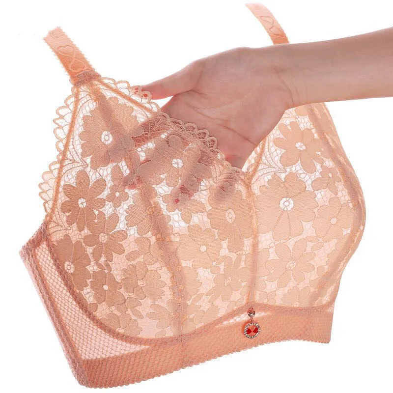 No Rims Sexy Lingeries Women Bras Big Size Plus Size 120EF 52EF Breathable Thin Hollow Crystal Cup Lace Women\'s Underwear