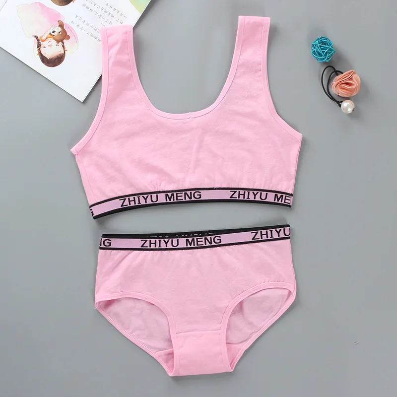 Teenagers Girls Lingerie Cotton Underwear Sets Kids Young Girls Training Bras Puberty Students Bra Vest Brassiere Panties