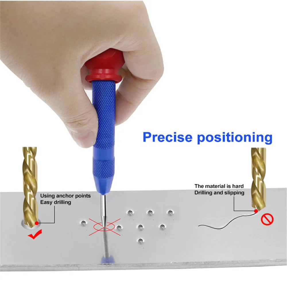 Automatic Center Pin Punch Woodworking Tools Spring Loaded Marking Metal Drill Bits Wood Press Dent Marker Tool