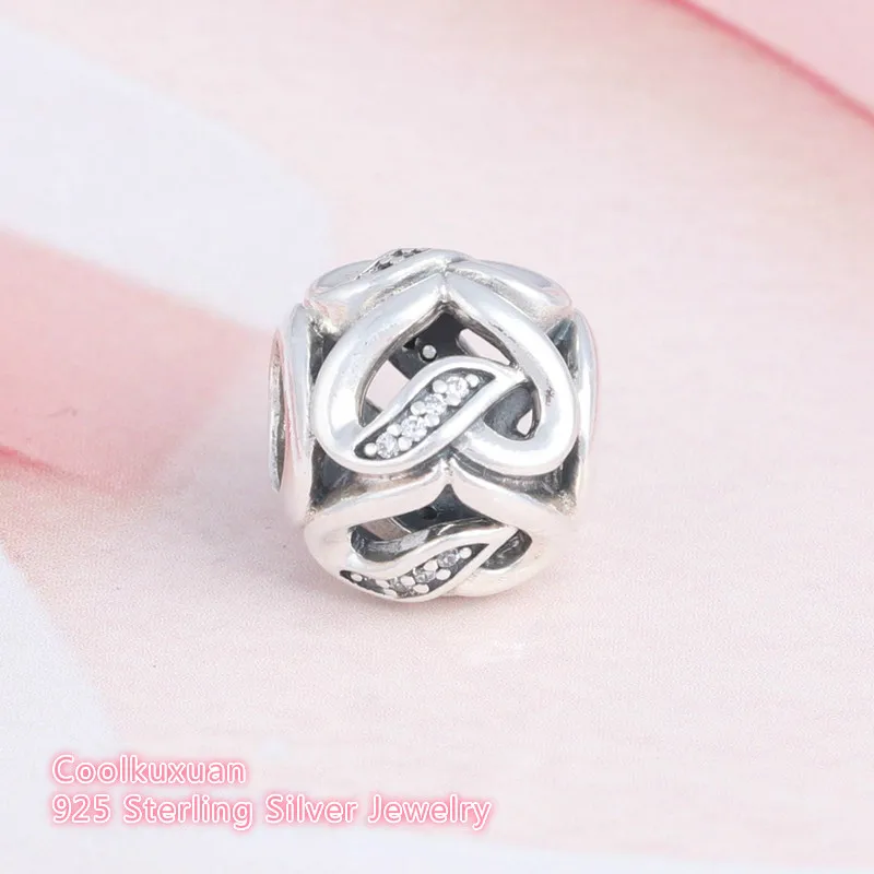 

Valentine's Day Ribbons of Love Heart Charm 925 Sterling Silver Round Beads Fits Pandora Bracelets Diy Jewelry Making