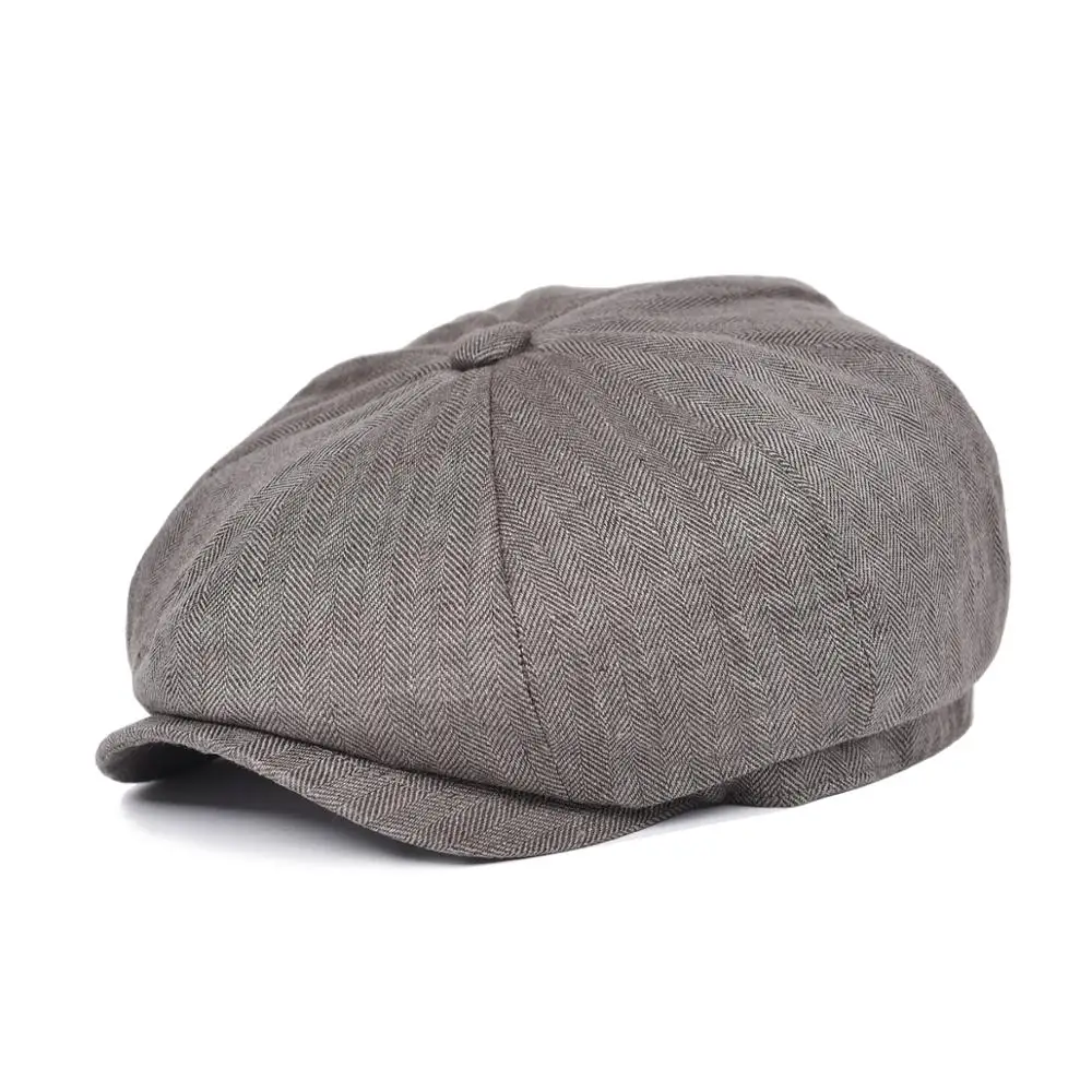 BOTVELA Herringbone Linen Bakerboy Caps Newsboy Cap Men Women Lightweight Breathable Flat Hat Apple Beret Hats 007