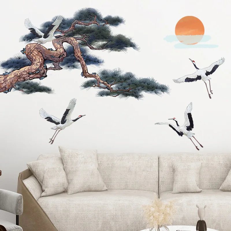 Chinese Style Pine Tree  Wall Stickers Home Office Decor Living Room Bedroom Wall Art Large Mural Room Decoration Aesthetic