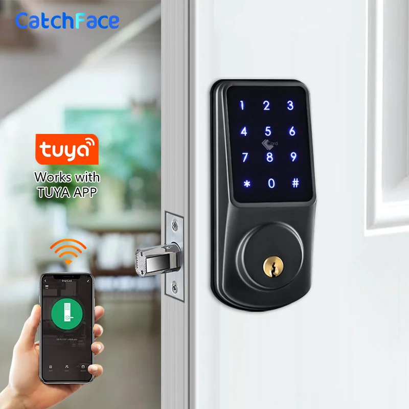 Tuya APP Electronic Door Lock WIFI Keyless Entry Door Lock With Digital App IC Card Mechanical Key  Home Mortise Lock