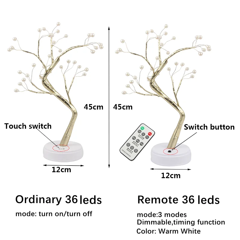 36/108 LED Tree Table Night Light USB Battery Operated Table Lamp Christmas Home Fairy Bedroom Indoor Kids Bar Decoration