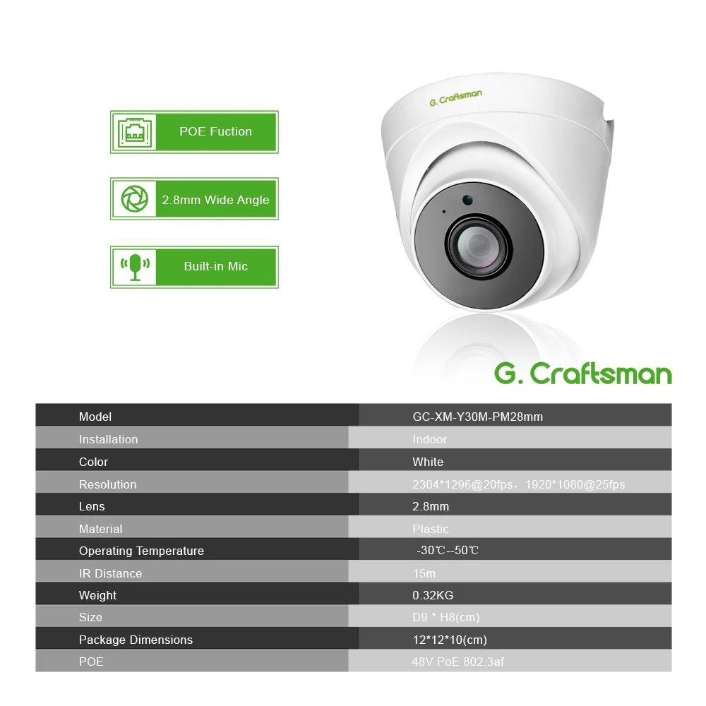 Cámara IP POE de 3MP para interiores, videovigilancia de seguridad, Onvif, 2,8mm, 1080P, Audio facial, visión nocturna infrarroja