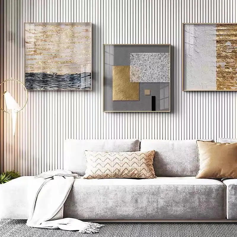 Nordic Modern Geometric Mesh Line Wall Texture Abstract Gold Foil Color Square Decorative Painting Core