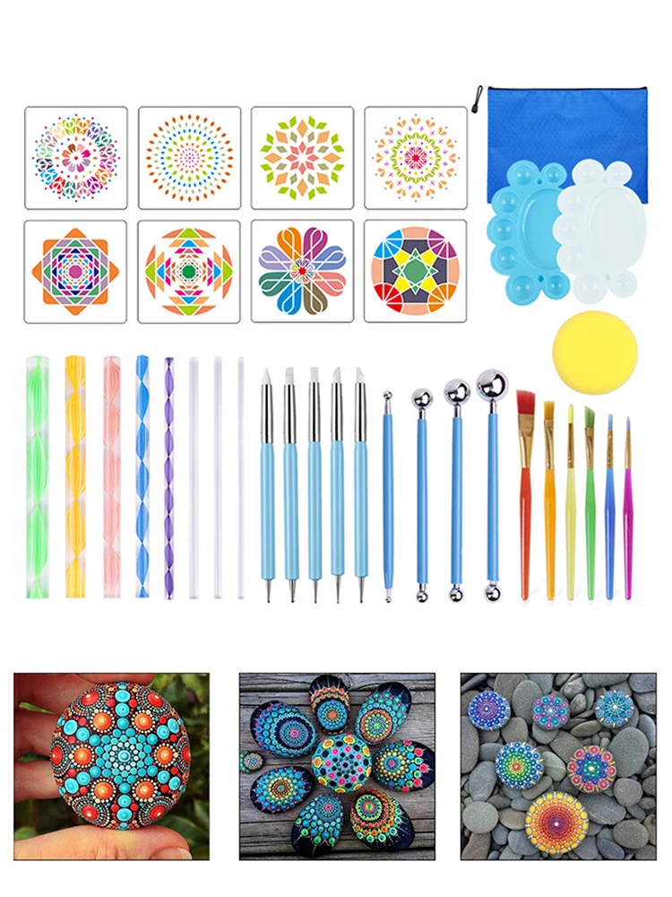 16/18/34/35pcs Mandala Dotting Tools for Painting Rocks Mandala Painting Dotting Stencil Dot Mandala Kit Nail Rock Fabric Art