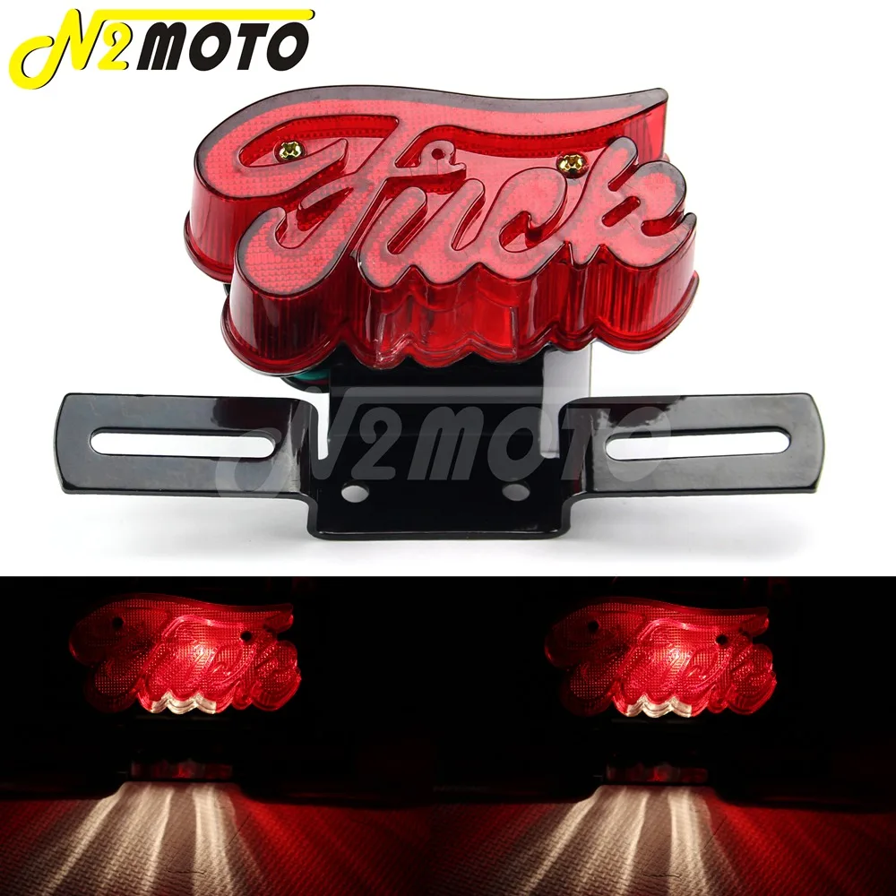 Retro Old School Universal Motorcycle Tail lights Rear License Plate Taillight For Harley Chopper Bobber Red Lens Stop Light