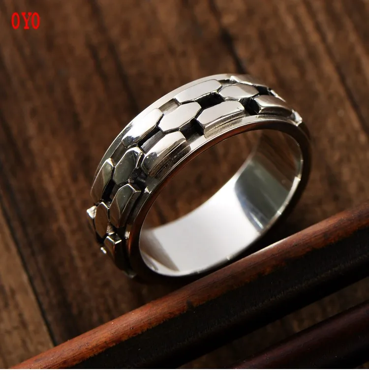 

s925 sterling silver retro Thai silver European and American style irregular chain trendy male transit index finger ring