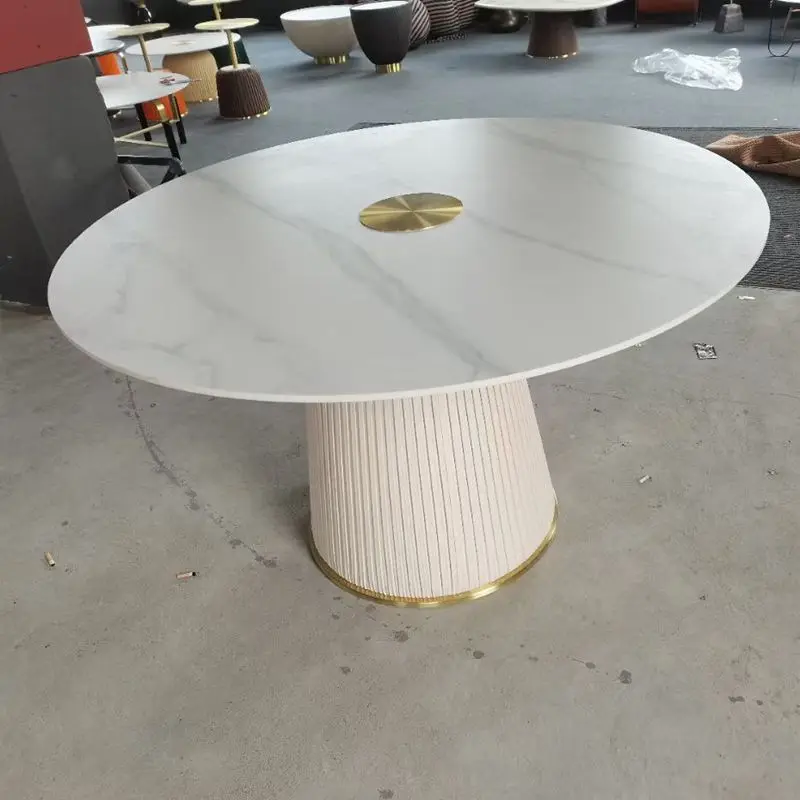 

Italian light luxury modern simple light luxury slate small round table home small family slate table and chair combination