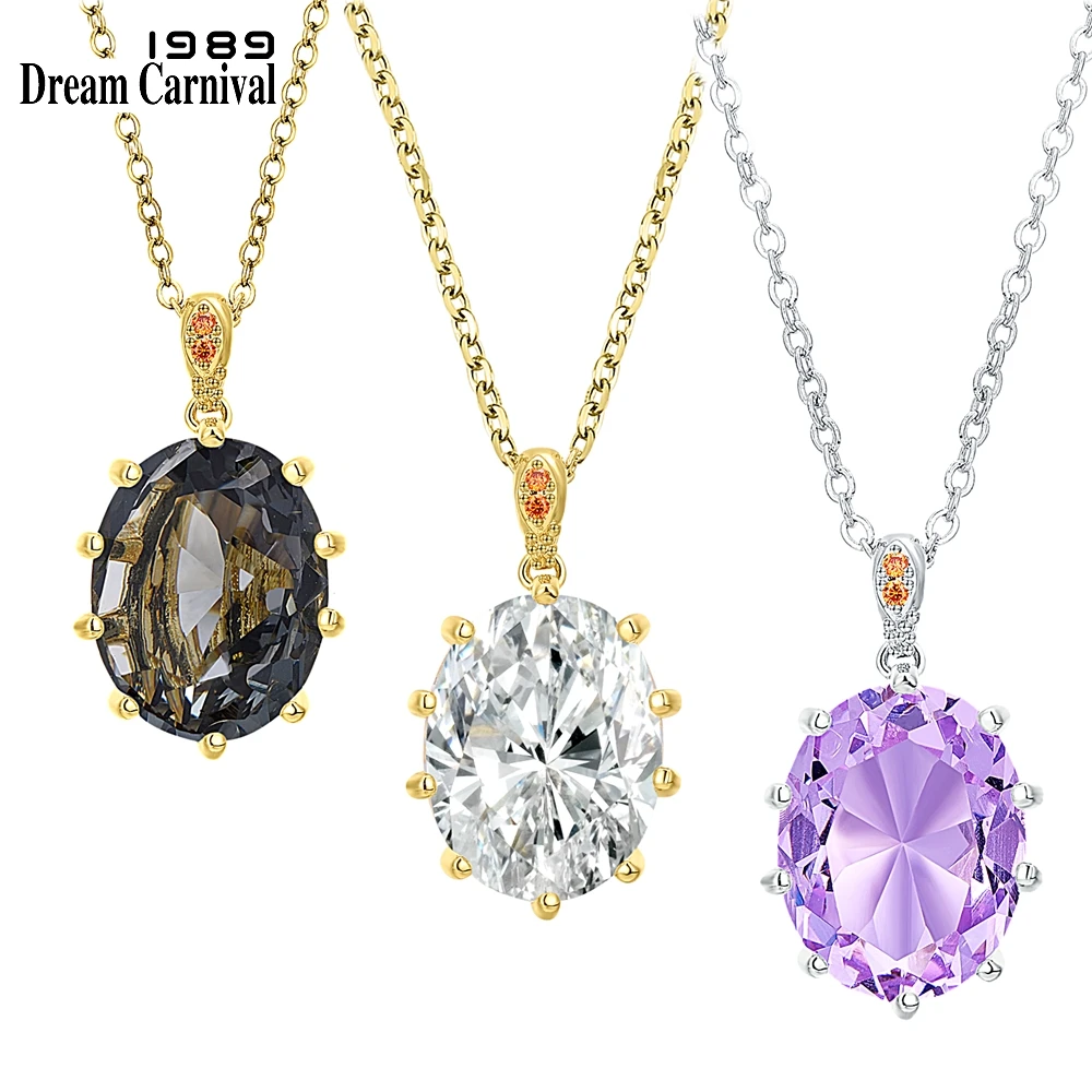 DreamCarnival1989 Hot Sell Women 18mm Big Zircon Pendant Necklace Fine Cut Prong Wedding Anniversary 3 Color Jewelry Gift WP6874