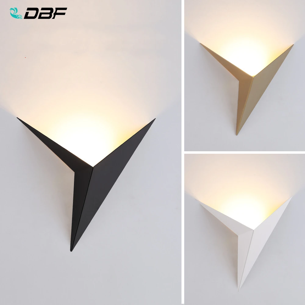 

[DBF]Modern Led Wall Light Aluminum 3W Black White Golden Wall Lamp AC85-265V Wall Sconce Light Triangle Shape Home Decoration