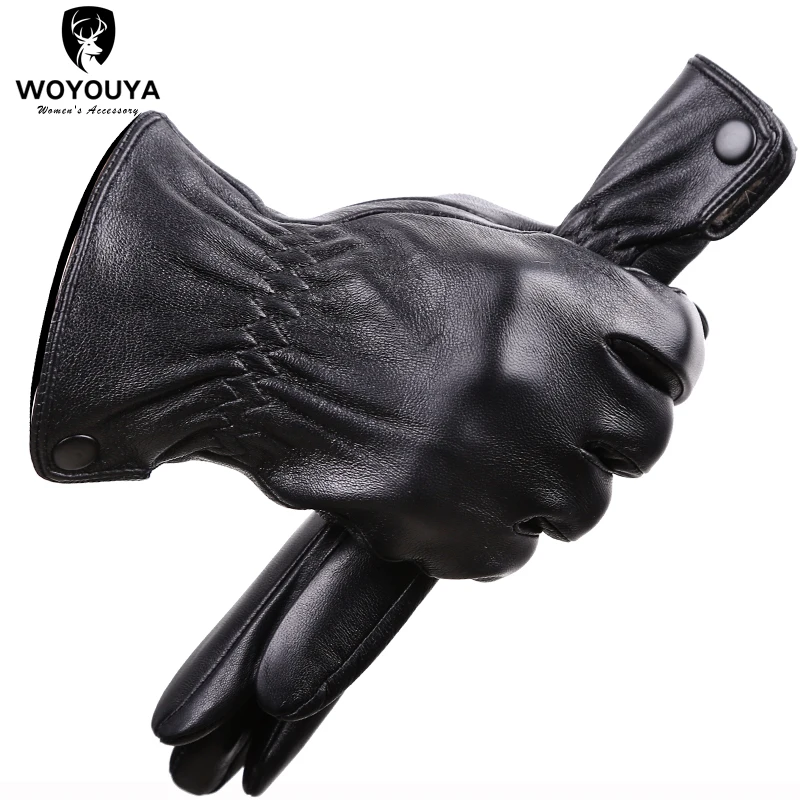 Black fashion sheepskin gloves men high-end leather gloves men warm winter gloves for men Comfortable-8008Y