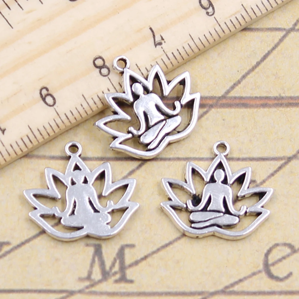 20pcs Charms Yoga Om Lotus Pose Padmasana 16x18mm Tibetan Silver Color Pendants Antique Jewelry Making DIY Handmade Craft