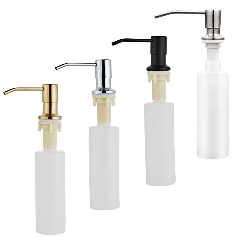 Kitchen Sink Soap Dispenser Built-in Design 300ML Liquid Soap Bottle with Stainless Steel Head Hand Press Dispenser Bottle