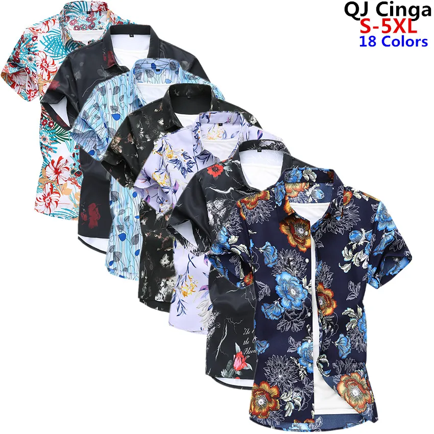 Summer New White Short Sleeve Printed Shirt Men Single Breasted Lapel Hawaiian Beach Shirts Large Size S-4XL 5XL Men Camisa