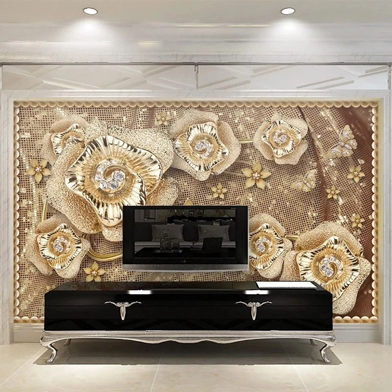 ustom Photo Wallpaper 3D Luxury Jewelry Flowers Mural Living Room TV Sofa Background Wall Eco-Friendly Waterproof