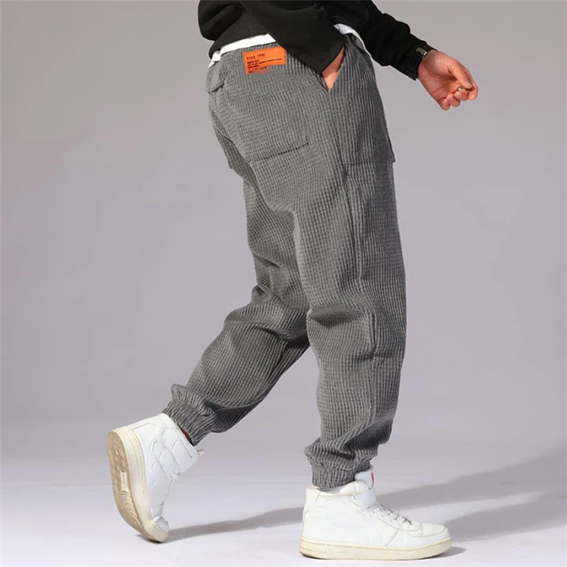 Autumn Winter Men Harem Pants Hip Hop Outdoor Male Baggy Jogging Corduroy Pants New Fashion Streetwear Thick Men\'s Trousers 2021