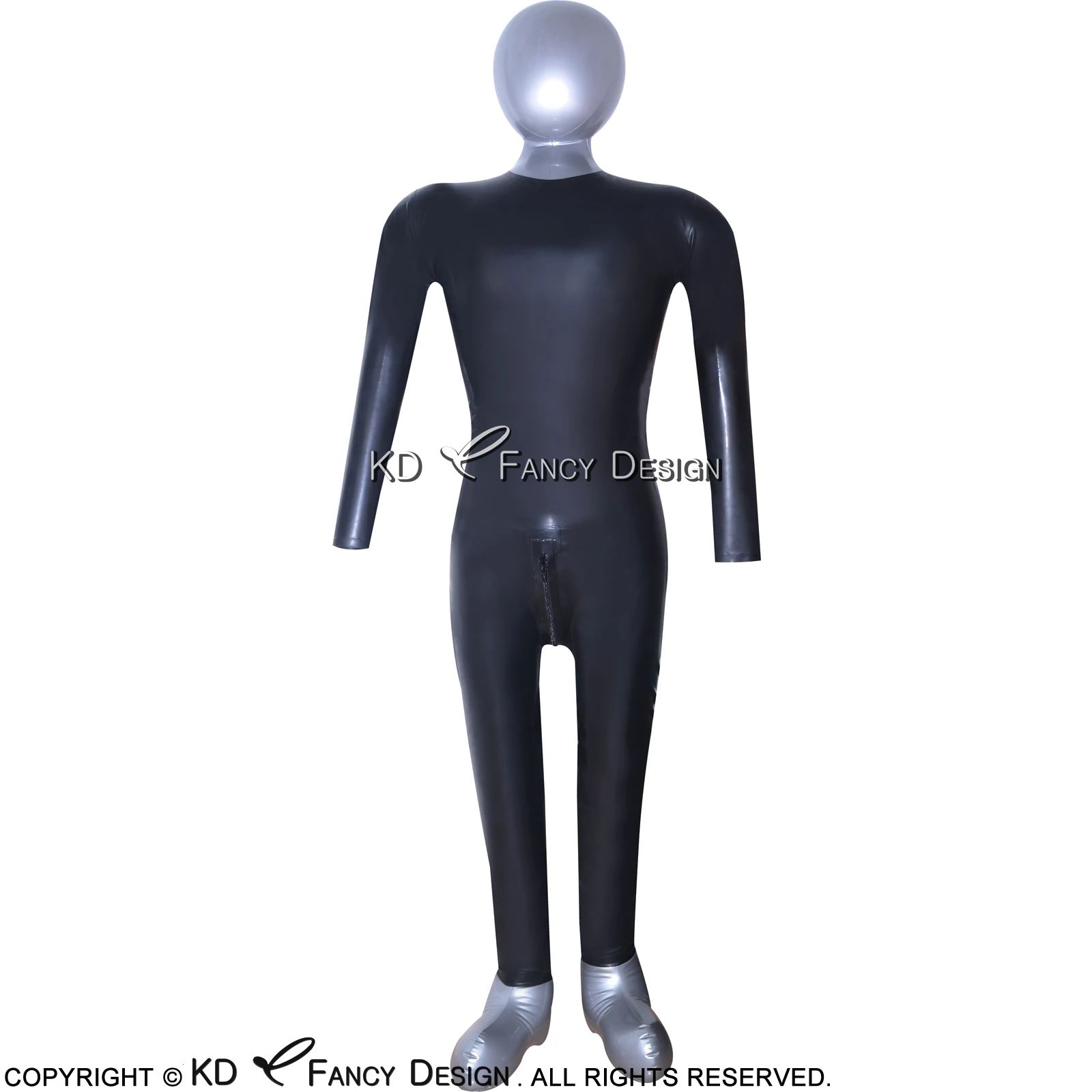 Schwarz Sexy Latex Catsuit Mit Langen Ärmeln Gabelung Zipper Round Kragen Rubber Body Insgesamt Zentai Körper Anzug XXL LTY-0018