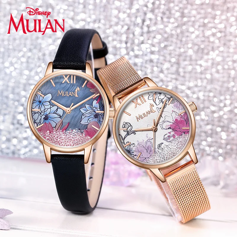 Disney Official MULAN Cartoon Women Fashion Casual Quartz Wristwatches Chinoiserie China Style Pu Band Girls 2020 New Gift Clock