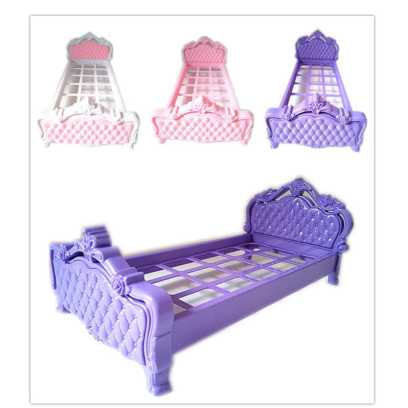 Miniature 1/6 Scale Doll Furniture White Pink Purple Plastic Bed for 25-30cm Dolls House Baby Toys Girl Birthday Gift