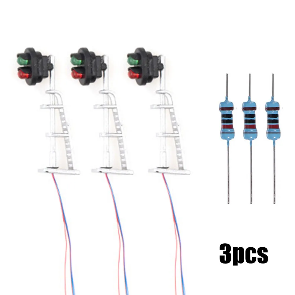 3 piezas modelo de ferrocarril N escala 1:87, señales de pista, 2-led, verde, rojo, bloque de luces, tren, decoración, construcción, paisaje,