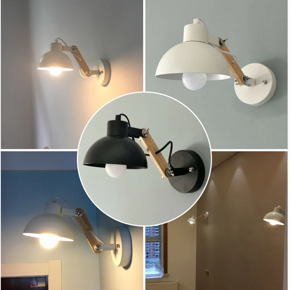 Nodic Sconce Gỗ Đèn Cho Nhà Sắt Hành Lang Coffe Văn Phòng Có Thể Điều Chỉnh Cánh Tay Đèn Phòng Ngủ Đầu Giường Đèn LED Dán Tường