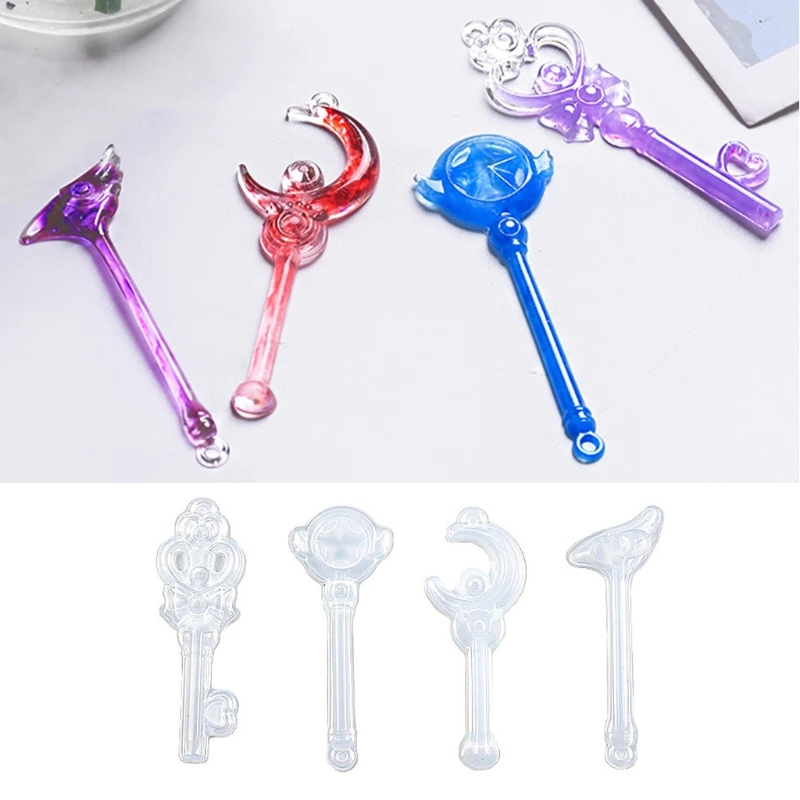 4 Pcs Crystal Epoxy Resin Mold Magic Wand Silicone Mould DIY Handcrafts Decorations Accessories Casting Tools