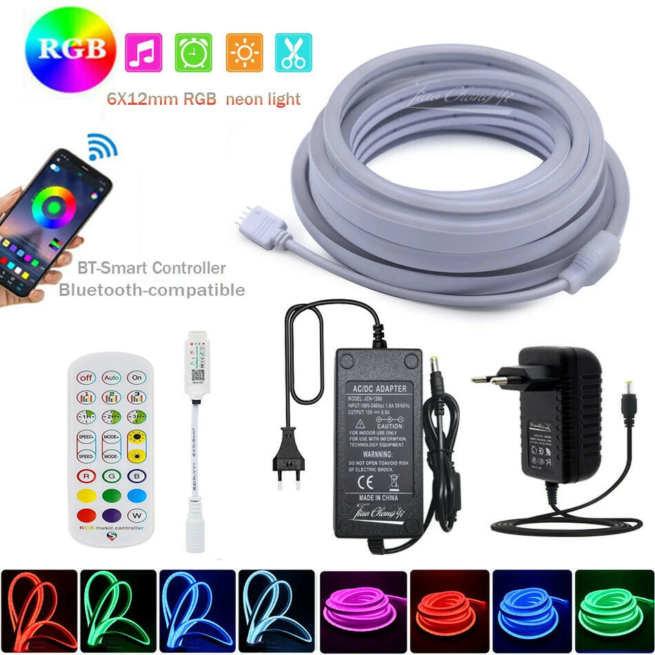 RGB Neon lights 6x12mm 3535 96LEDs/m Flexible LED Strip lithg Tape DC12V Bluetooth-compatible Smart controller 24Key remote Kit