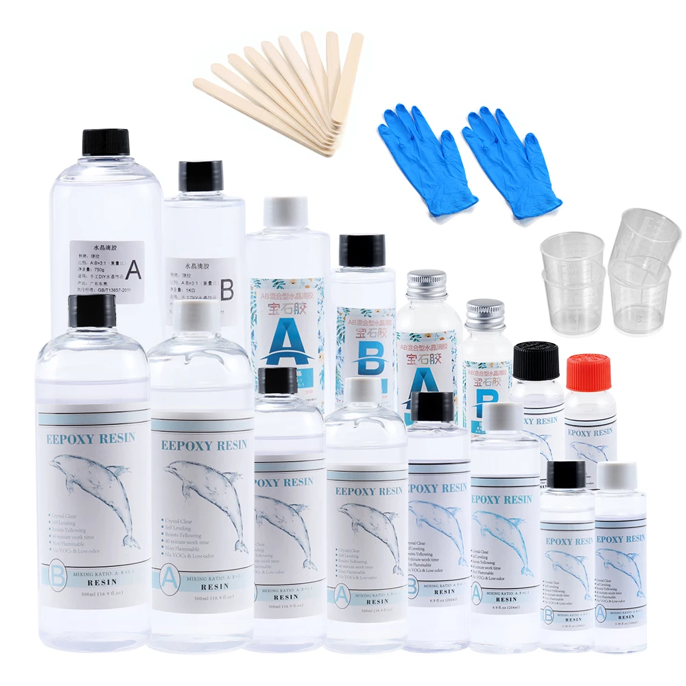 Transparent Epoxy Resin AB Glue Kit 1:1 3:1 Silicone Gloves Measuring Cups Stick For DIY Resin Crafts Making Tools Starter Set