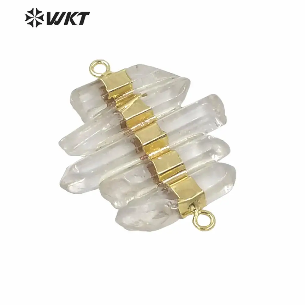 

WT-P1612 WKT New Design Gold Electroplated Natural Crystone Quartz Pendant Lady Fashion Double Loops Stone DIY Crafts