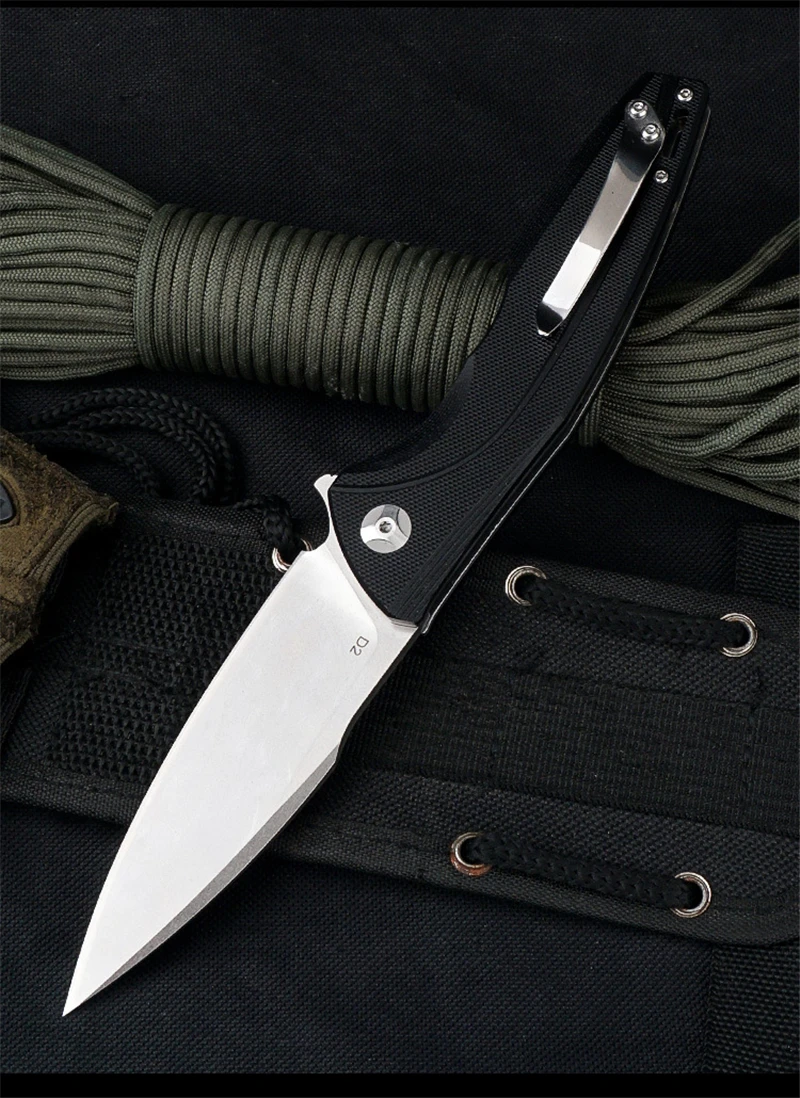 Kesiwo J129 D2 Pocket EDC Folding Knife G10 Handle Ball Bearing Flipper Utility Sharp Outdoor Camping Hiking Hunting Knife