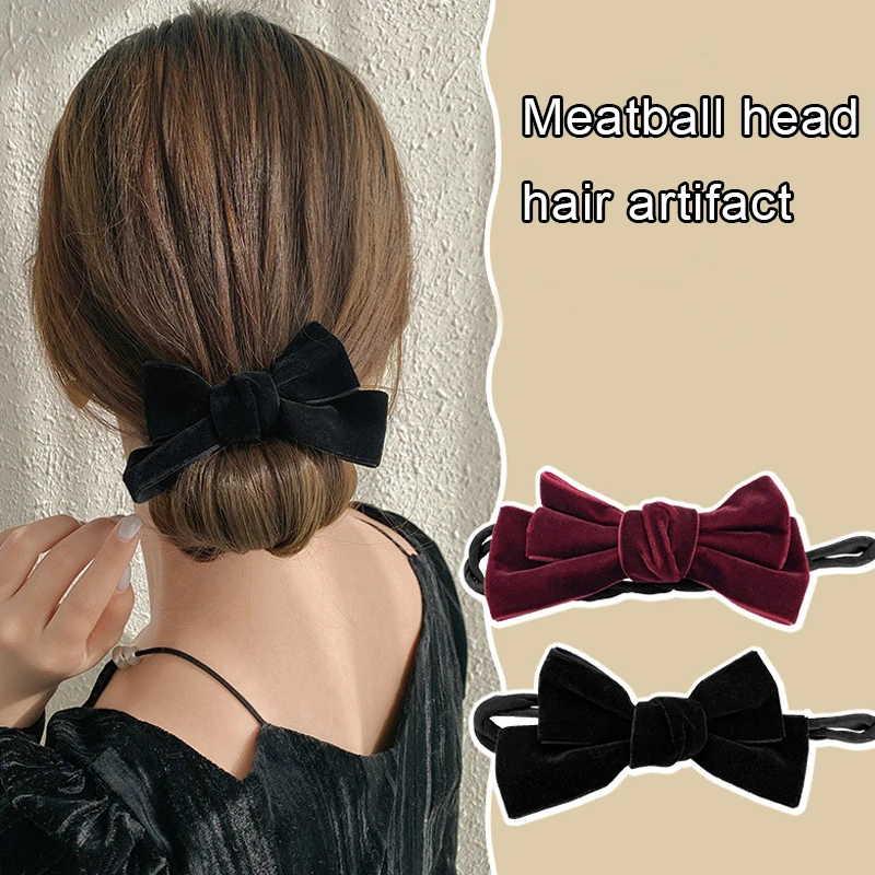 1Pc New Fashion Deft Bun Maker Vintage Black Red Velvet Bow Women Hair Styling Headband Braid Hair Twist DIY Hair Accessories