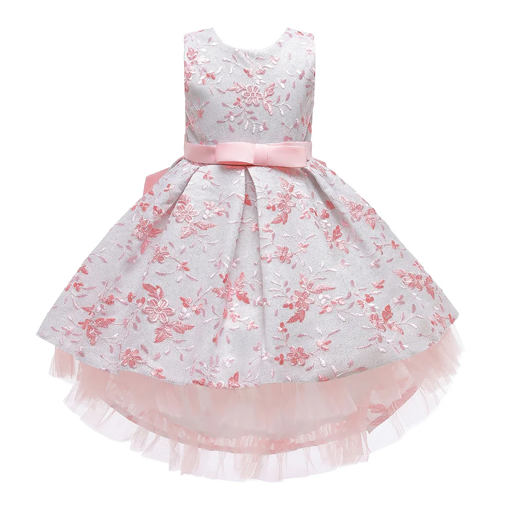 

Gorgeous Flower Tailling Summer Girls Dress for Wedding Party Embroidery Kids Clothes Evening Dresses robe 10 12 13 Years